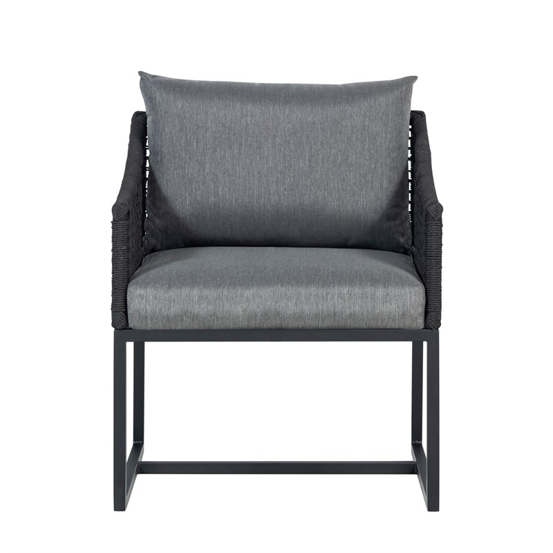 Pemberly Row Outdoor Aluminum Dining Chair with Rope Design - Black