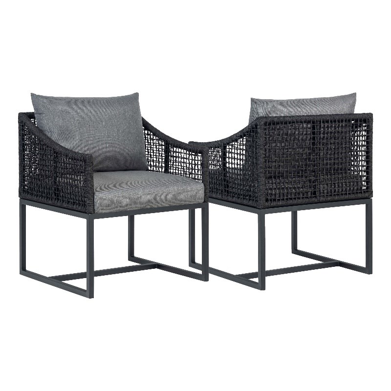 Pemberly Row Outdoor Aluminum Dining Chair with Rope Design - Black
