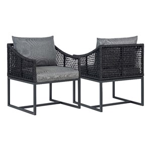Pemberly Row Outdoor Aluminum Dining Chair with Rope Design - Black