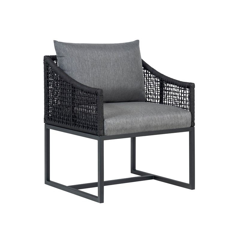 Pemberly Row Outdoor Aluminum Dining Chair with Rope Design - Black