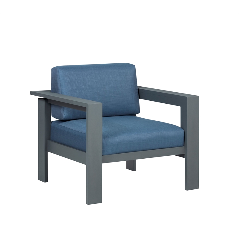 Pemberly Row Outdoor Arm Chair with Aluminum Metal Frame - Blue