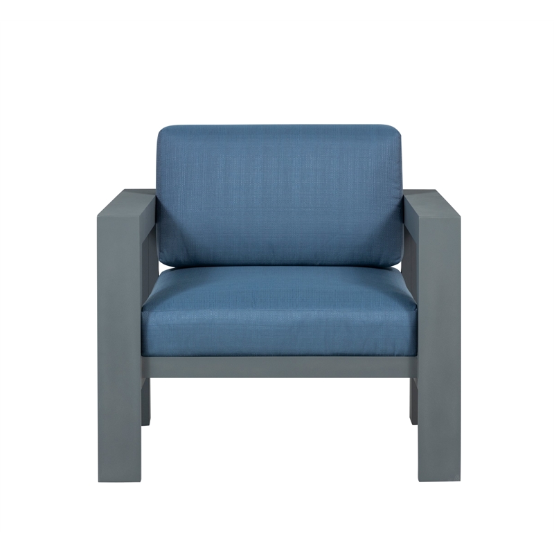 Pemberly Row Outdoor Arm Chair with Aluminum Metal Frame - Blue