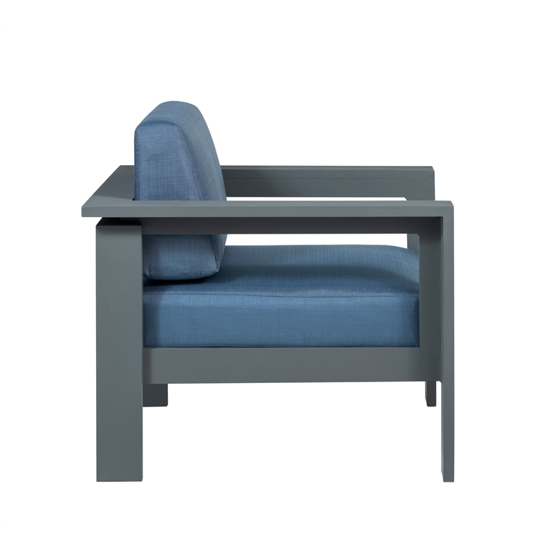 Pemberly Row Outdoor Arm Chair with Aluminum Metal Frame - Blue