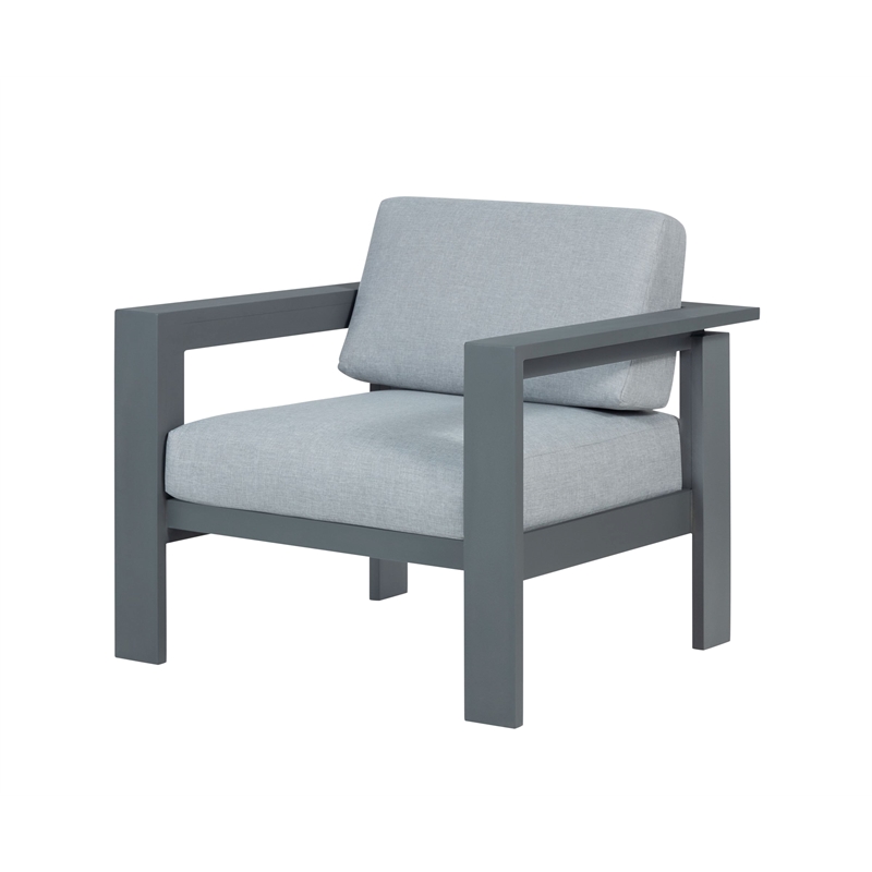 Pemberly Row Outdoor Arm Chair with Aluminum Metal Frame - Gray
