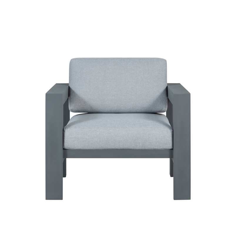 Pemberly Row Outdoor Arm Chair with Aluminum Metal Frame - Gray
