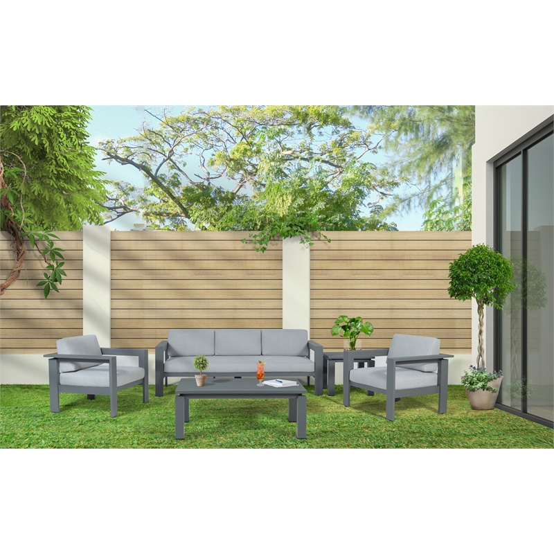 Pemberly Row Outdoor Arm Chair with Aluminum Metal Frame - Gray