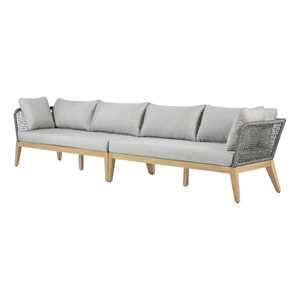 Pemberly Row Teak Wood 128&quot Sofa with Gray Color Rope Design