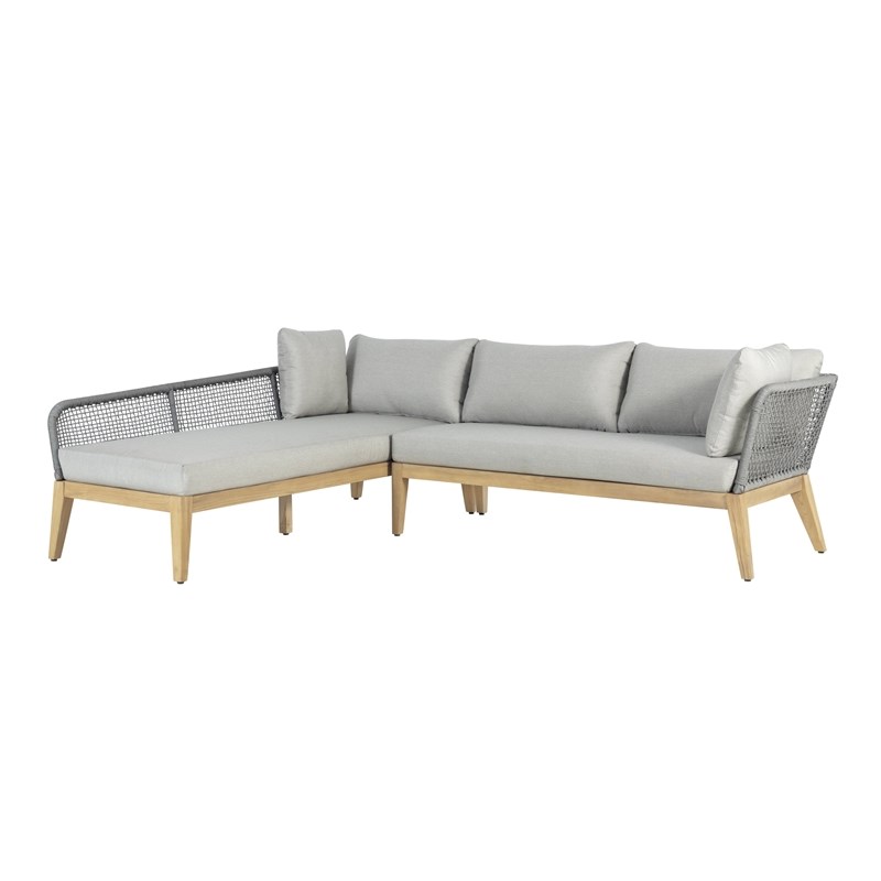 Pemberly Row Teak Wood 2-piece Left Arm Chaise Outdoor Sectional - Gray