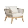Pemberly Row Teak Wood Outdoor Arm Chair with Beige Rope Design
