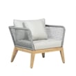 Pemberly Row Teak Wood Outdoor Arm Chair with Gray Rope Design
