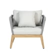 Pemberly Row Teak Wood Outdoor Arm Chair with Gray Rope Design