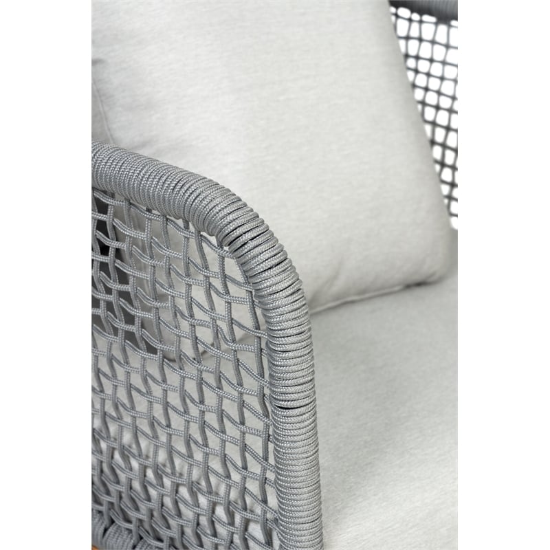 Pemberly Row Teak Wood Outdoor Arm Chair with Gray Rope Design