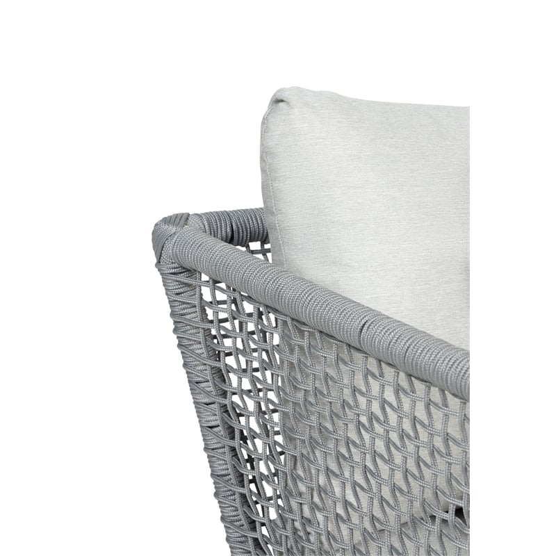 Pemberly Row Teak Wood Outdoor Arm Chair with Gray Rope Design