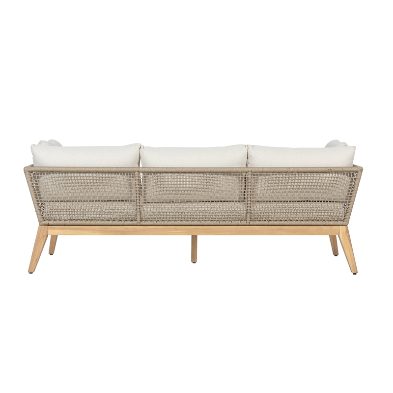 Pemberly Row Modern Teak Wood Sofa with Beige Color Rope Design