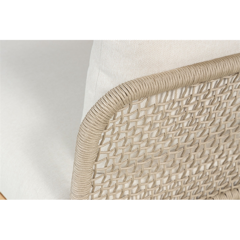 Pemberly Row Modern Teak Wood Sofa with Beige Color Rope Design