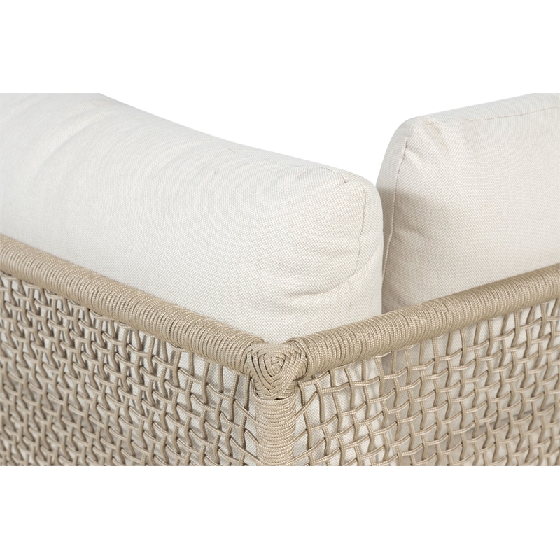 Pemberly Row Modern Teak Wood Sofa with Beige Color Rope Design
