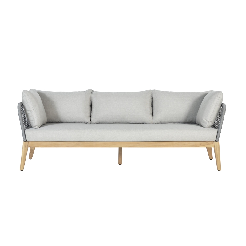 Pemberly Row Modern Teak Wood Sofa with Gray Color Rope Design