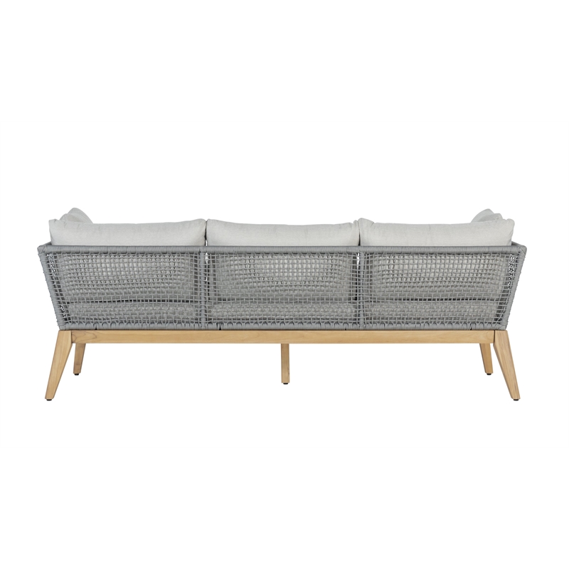 Pemberly Row Modern Teak Wood Sofa with Gray Color Rope Design