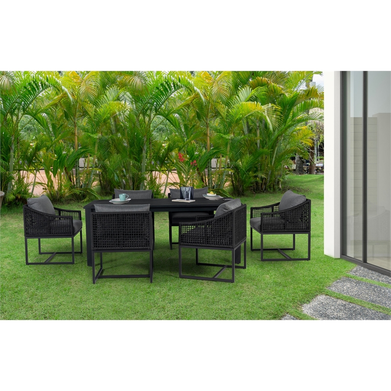Pemberly Row Outdoor Aluminum Dining Table and 6 Chairs Set - Black