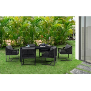 Pemberly Row Outdoor Aluminum Dining Table and 6 Chairs Set - Black