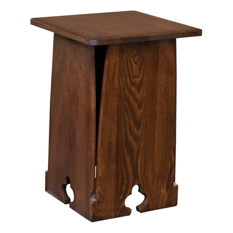 Pemberly Row Mission Oak Tabouret Side Table - Walnut Finish