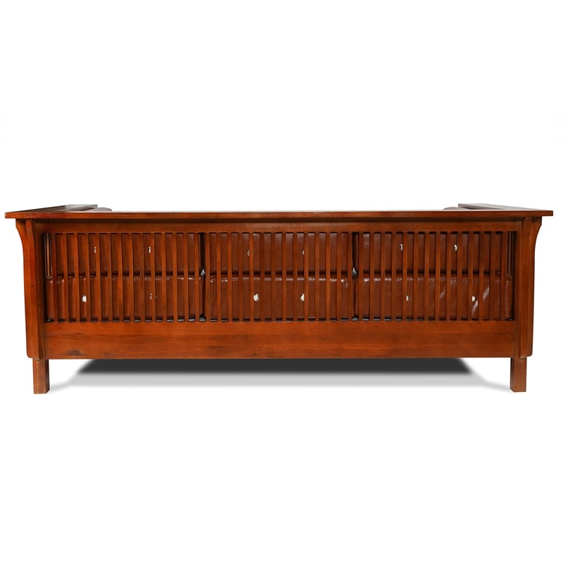 Pemberly Row Mission / Craftsman Cubic Slat Side Sofa - Russet Brown Leather