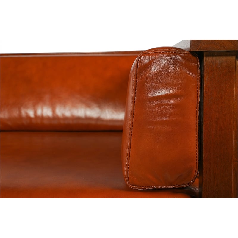 Pemberly Row Mission / Craftsman Cubic Slat Side Sofa - Russet Brown Leather