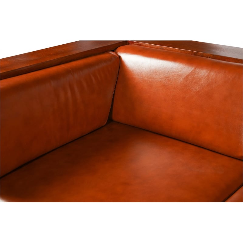 Pemberly Row Mission / Craftsman Cubic Slat Side Sofa - Russet Brown Leather