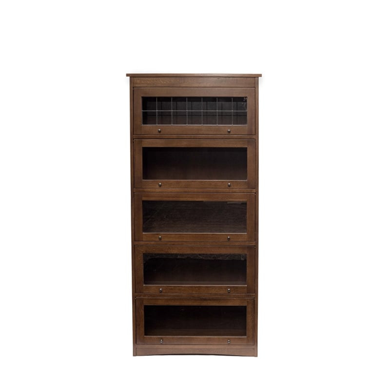 Pemberly Row Mission Craftsman Oak Barrister Bookcase - 5 Stack - Walnut