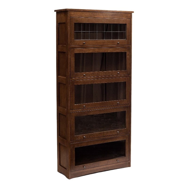 Pemberly Row Mission Craftsman Oak Barrister Bookcase - 5 Stack - Walnut