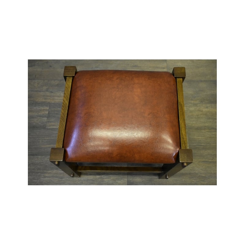 Pemberly Row Mission Spindle Stool - Quarter Sawn Oak & Leather - Walnut