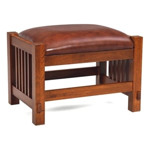Pemberly Row Mission Spindle Stool - Quarter Sawn Oak & Leather