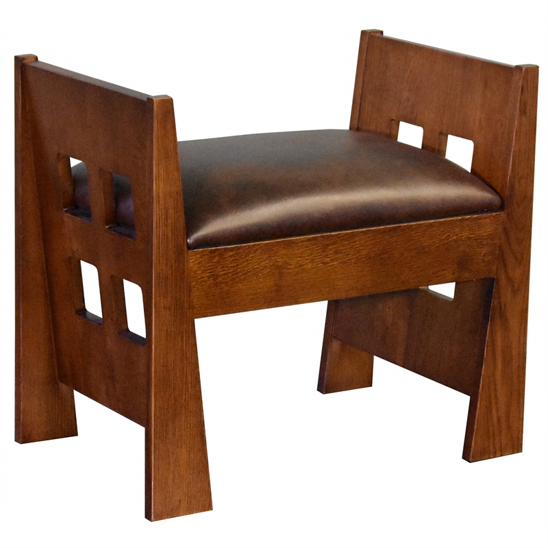 Pemberly Row Contemporary Mission Oak and Leather Foot Stool