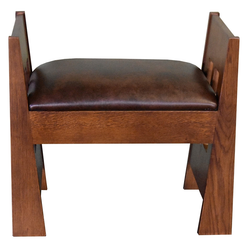 Pemberly Row Contemporary Mission Oak and Leather Foot Stool