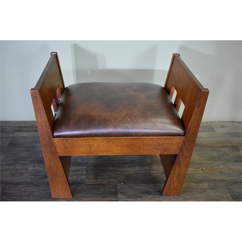 Pemberly Row Contemporary Mission Oak and Leather Foot Stool