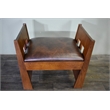 Pemberly Row Contemporary Mission Oak and Leather Foot Stool