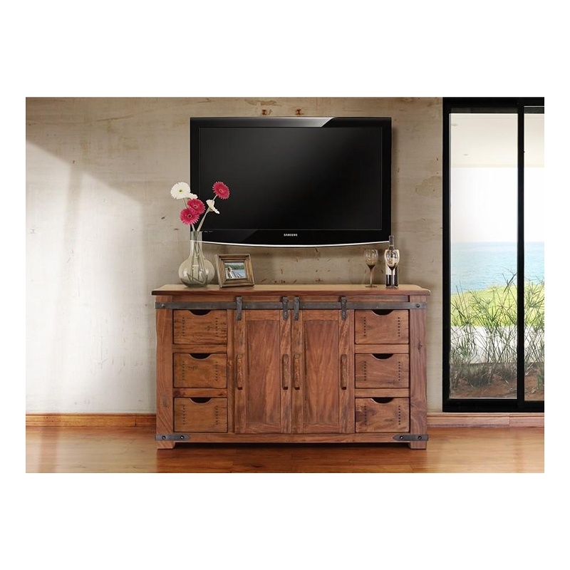 Pemberly Row Contemporary Solid Wood Sliding Door TV Stand - 60