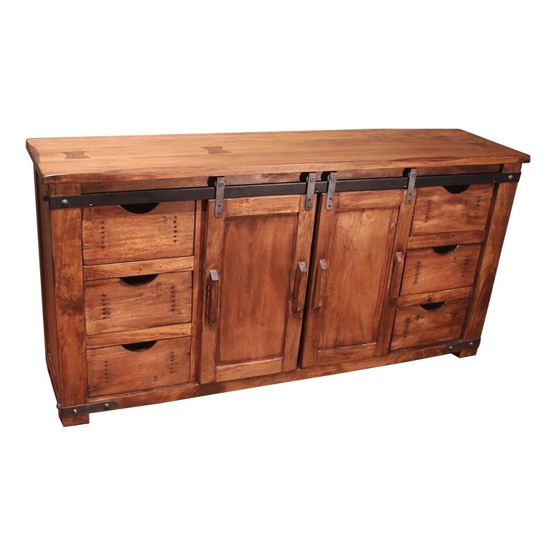 Pemberly Row Contemporary Solid Parota Wood Sliding Door TV Stand - 70