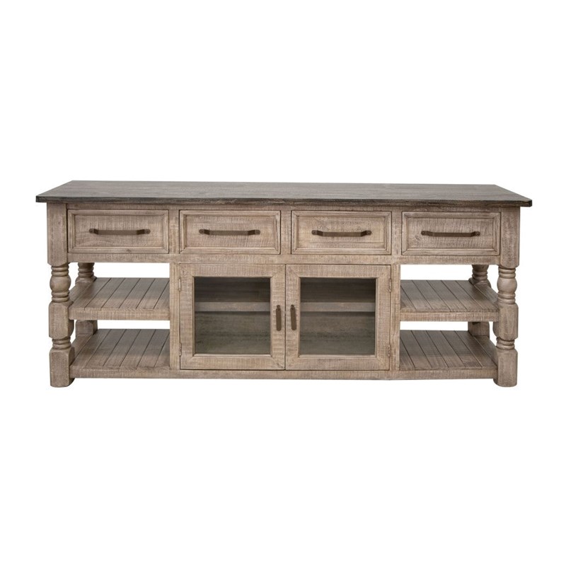 Pemberly Row Contemporary Solid Wood Brown TV Stand - 78.75