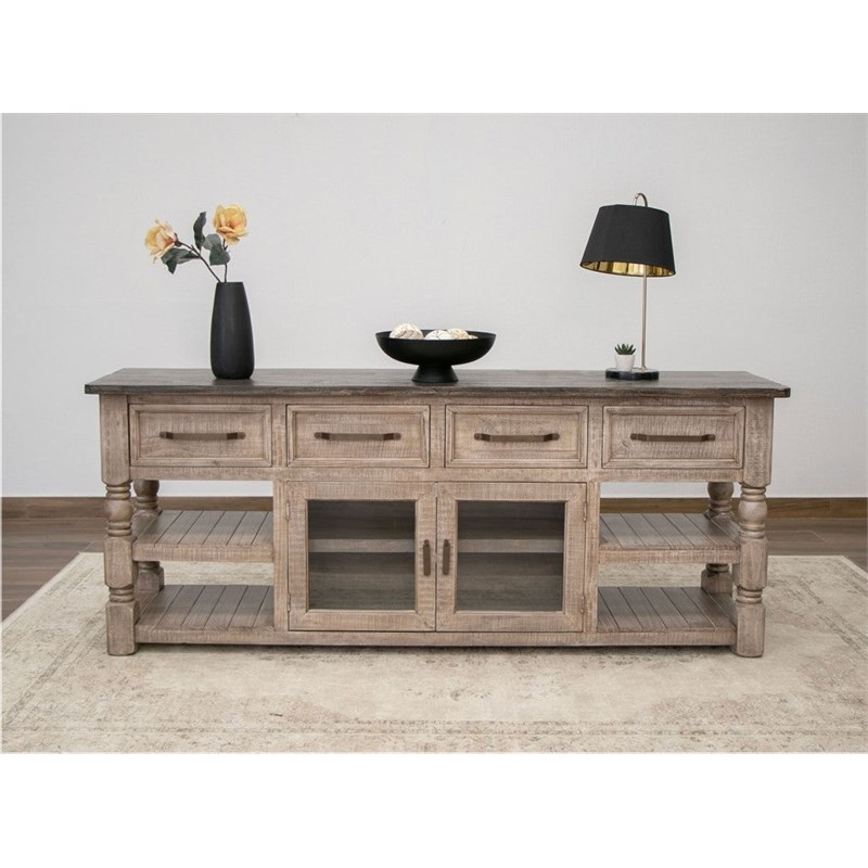 Pemberly Row Contemporary Solid Wood Brown TV Stand - 78.75