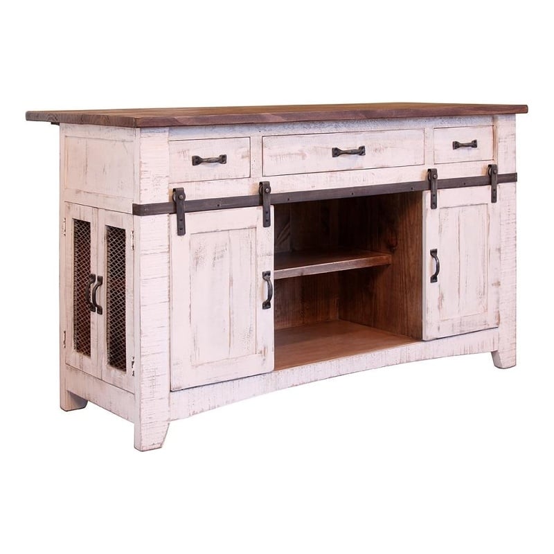 Pemberly Row Contemporary Kitchen Island in Distressed White