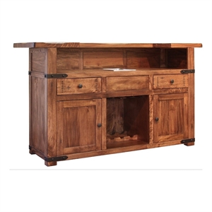 Pemberly Row Contemporary 76&quot Solid Wood Brown Bar Table with Wine Rack