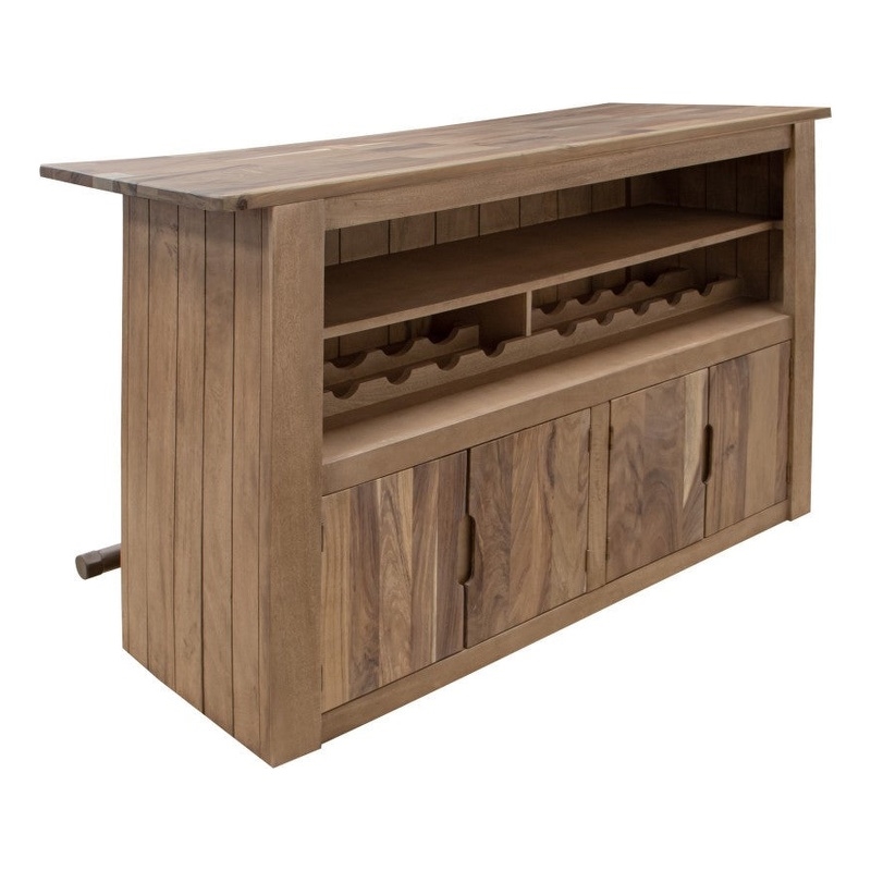 Pemberly Row Natural Parota Solid Wood Bar with Wine Rack - 63
