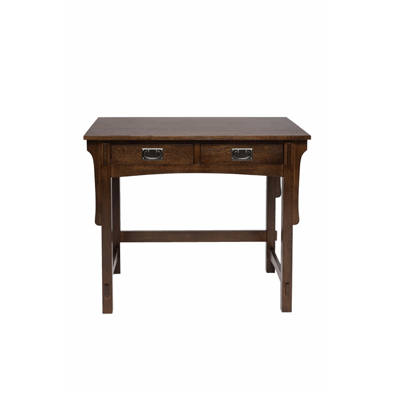 Pemberly Row Mission Quarter Sawn Oak Writing Desk in Walnut