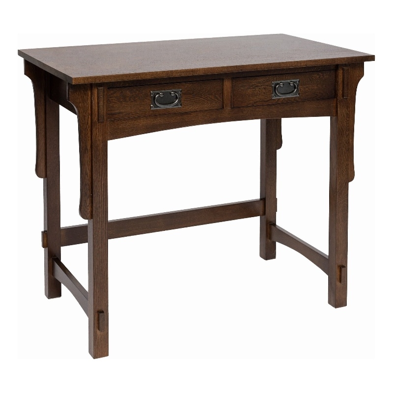 Pemberly Row Mission Quarter Sawn Oak Writing Desk in Walnut