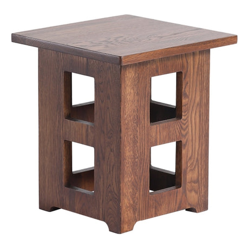 Pemberly Row Mission Solid Oak Square End Table with Cut Outs - Walnut