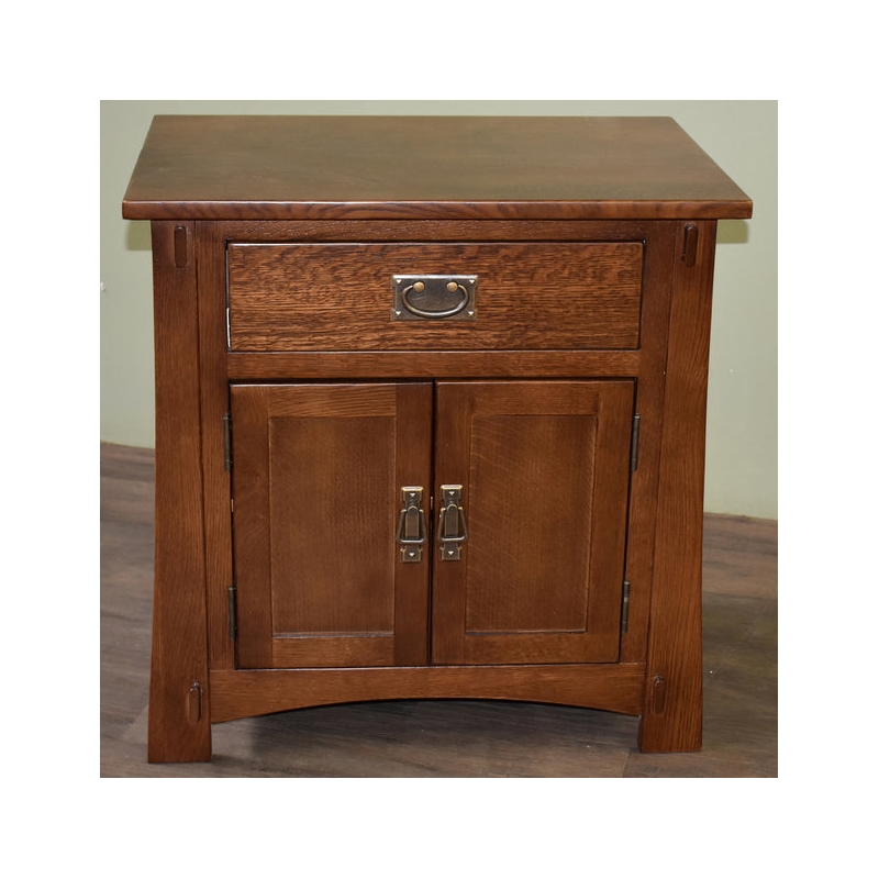 Pemberly Row Contemporary Mission Solid Oak Nightstand - Walnut