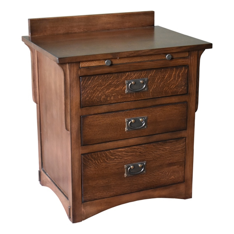 Pemberly Row Contemporary Mission 3 Drawer Nightstand - Walnut