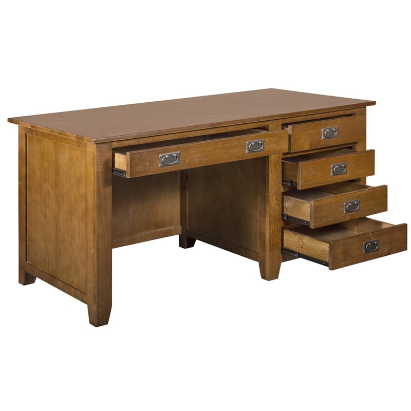 Pemberly Row Mission Quarter Sawn Oak 5 Drawer Library Desk - Michael's Cherry