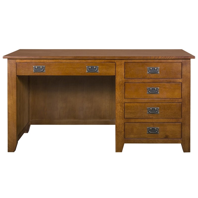 Pemberly Row Mission Quarter Sawn Oak 5 Drawer Library Desk - Michael's Cherry